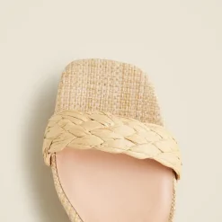 Ankle-strap platform heels in faux raffia