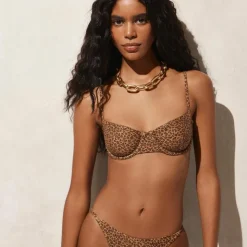 Balconette underwire bikini top in leopard print