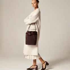 Berkeley belted bucket bag in suede and croc-embossed leather