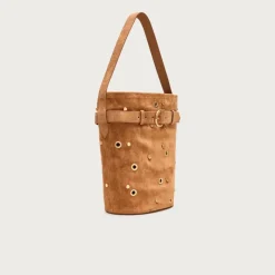 Berkeley belted bucket bag in studded suede