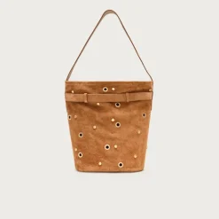 Berkeley belted bucket bag in studded suede