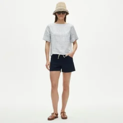 Boatneck T-shirt in striped linen