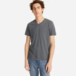Broken-in short-sleeve V-neck T-shirt