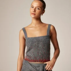 Brushed cashmere tank top with beaded embellishments