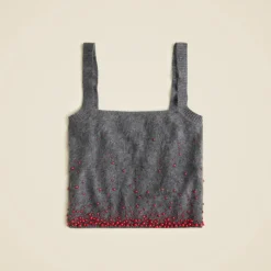 Brushed cashmere tank top with beaded embellishments