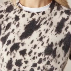 Brushed cashmere T-shirt in cow print