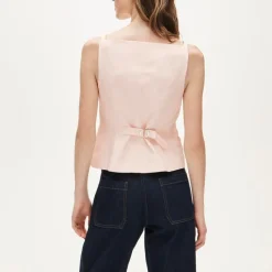 Button-up cutaway tank top in Gramercy linen blend