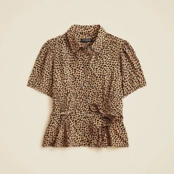 Button-up tie-waist shirt in leopard print