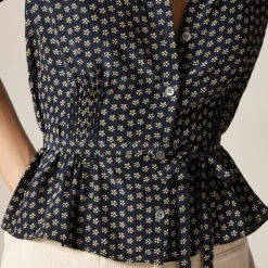 Button-up tie-waist shirt in floral print