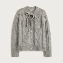 Cable-knit bow cardigan in wool blend