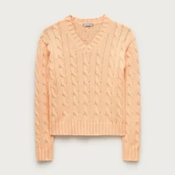 Cable-knit high V-neck sweater in heritage cotton