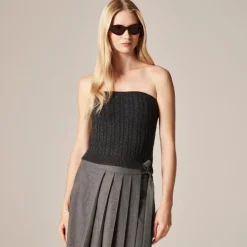 Cable-knit tube top in merino wool