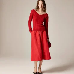 Cable-knit wide V-neck sweater in merino wool