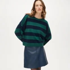 Cashmere blouson-sleeve sweater in stripe