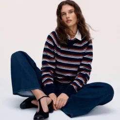 Cashmere crewneck sweatshirt in stripe