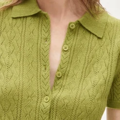 Cashmere pointelle button-up short-sleeve cardigan