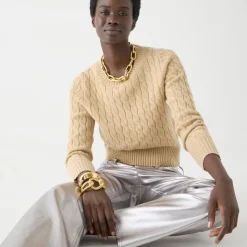 Cashmere shrunken cable-knit crewneck sweater with Lurex® threads