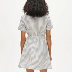 Cerise mini shirt-dress in striped cotton poplin
