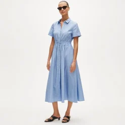 Cerise shirt-dress in striped cotton poplin