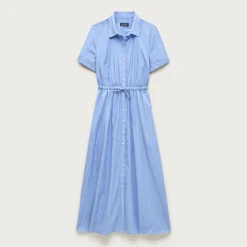 Cerise shirt-dress in striped cotton poplin
