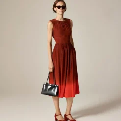 Cinched-waist midi dress in dip-dyed crepe de chine