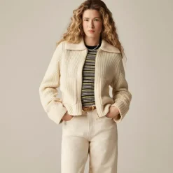 Collared full-zip sweater in merino wool