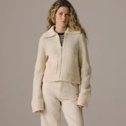 Collared full-zip sweater in merino wool