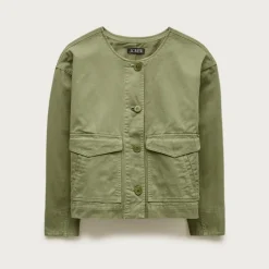 Collarless utility jacket in brushed cotton twill