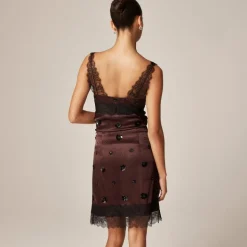 Collection embellished lace-trim mini skirt in luster charmeuse