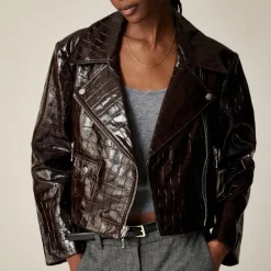 Collection moto jacket in croc-embossed leather