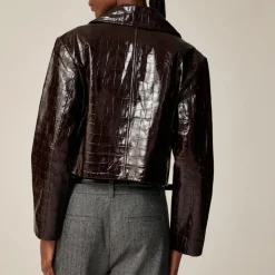 Collection moto jacket in croc-embossed leather