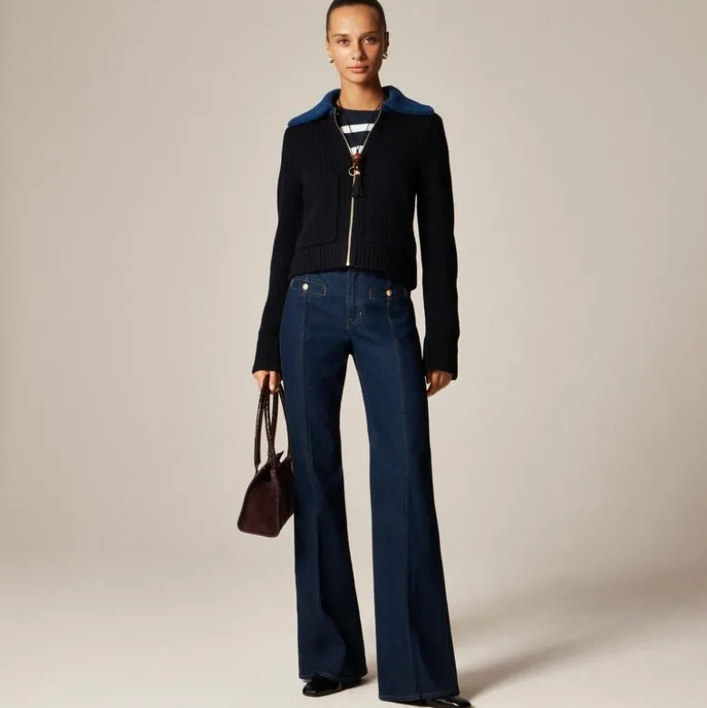 Colorblock collared full-zip sweater in wool