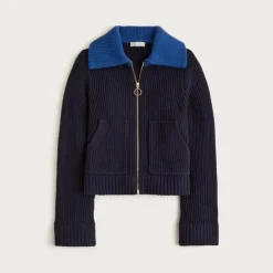 Colorblock collared full-zip sweater in wool