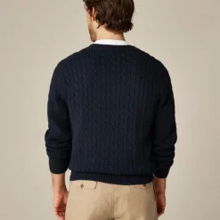 Cotton cable-knit V-neck sweater