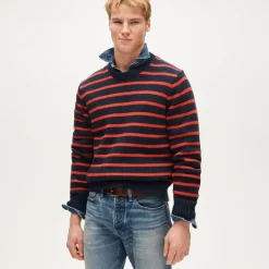 Cotton crewneck sweater in stripe