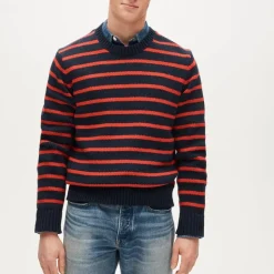 Cotton crewneck sweater in stripe