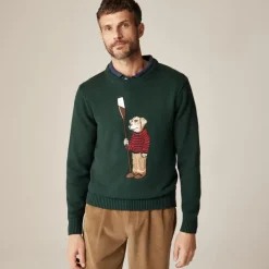 Cotton crewneck sweater with oarsman dog