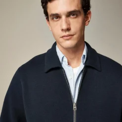 Cotton milano-stitch coach's sweater-jacket