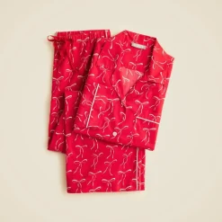 Cotton poplin pajama pant set in vintage bow print