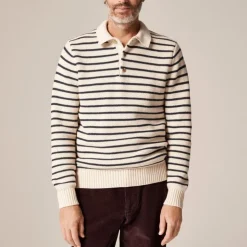 Cotton racking-stitch sweater-polo in stripe