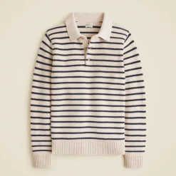 Cotton racking-stitch sweater-polo in stripe