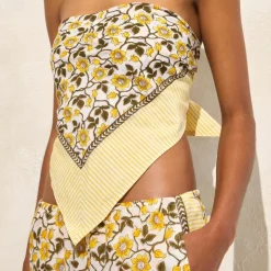 Cotton voile bandana top in daffodil daze block print