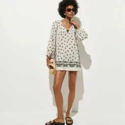 Cotton voile relaxed-fit tunic dress in bandana print