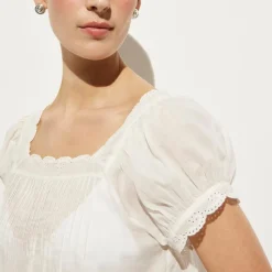 Cotton voile scallop-trim babydoll dress