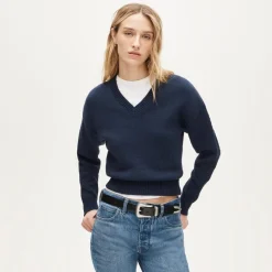 Cotton-blend V-neck pullover sweater
