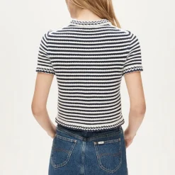 Crochet short-sleeve cardigan in stripe
