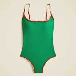 Crochet-trim scoopback one-piece swimsuit