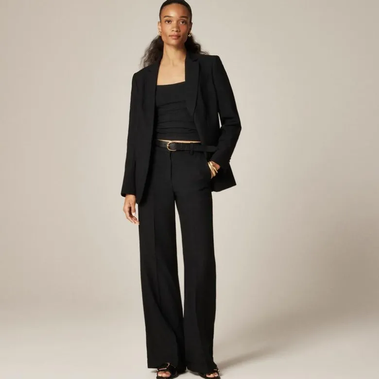 Cuffed wide-leg trouser in luster canvas