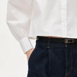 Dolman-sleeve button down shirt in cotton poplin