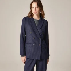 Double-breasted blazer in pinstriped wool blend